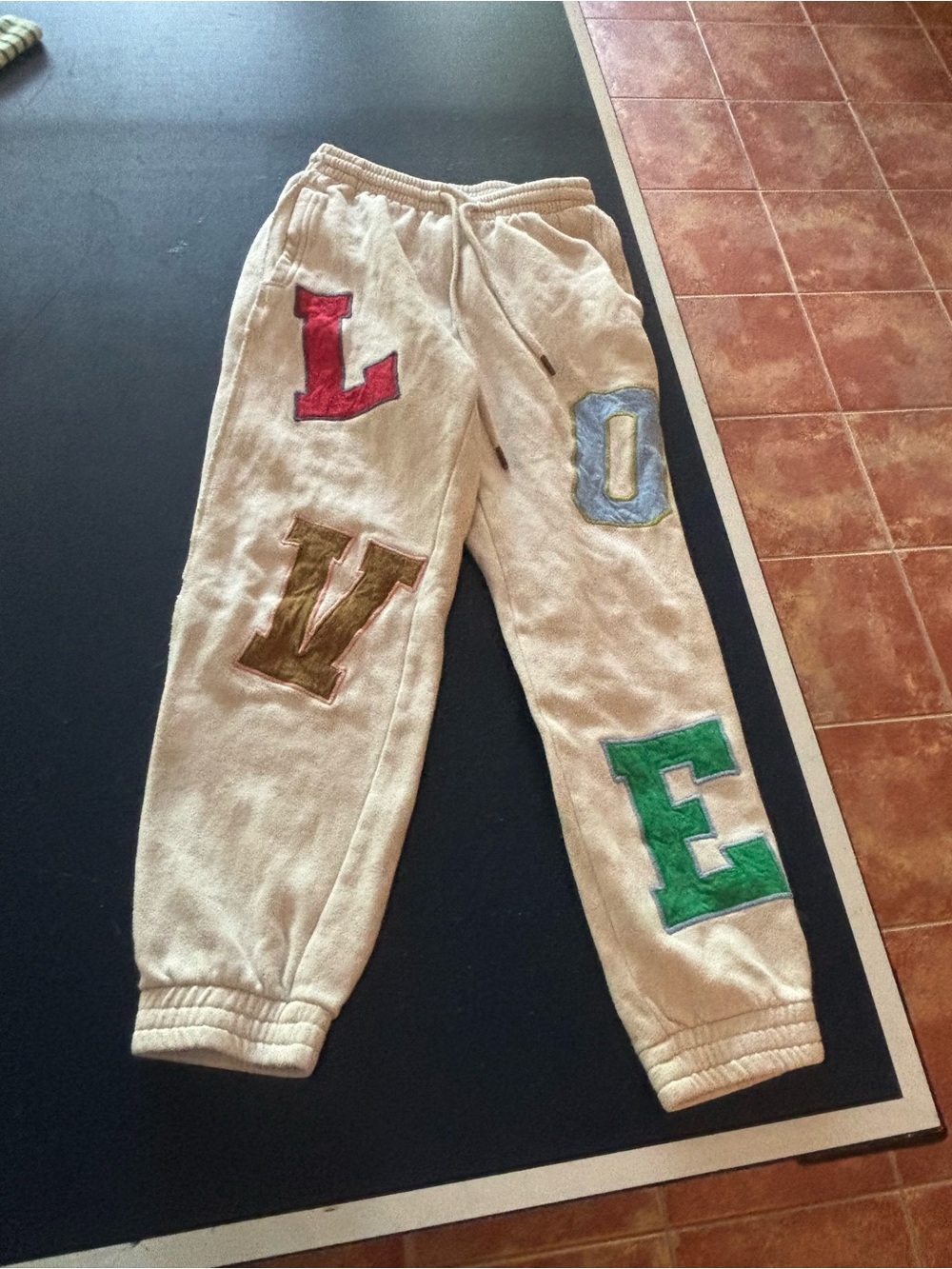 aerie Cream Track Joggers with Colorful Letter Patches